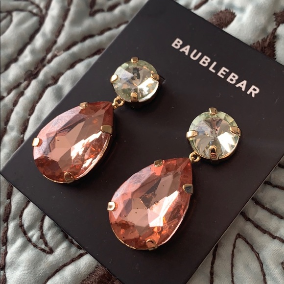 Baublebar Blush Crystal Statement Earrings Pastel Pink and Green - Picture 3 of 6